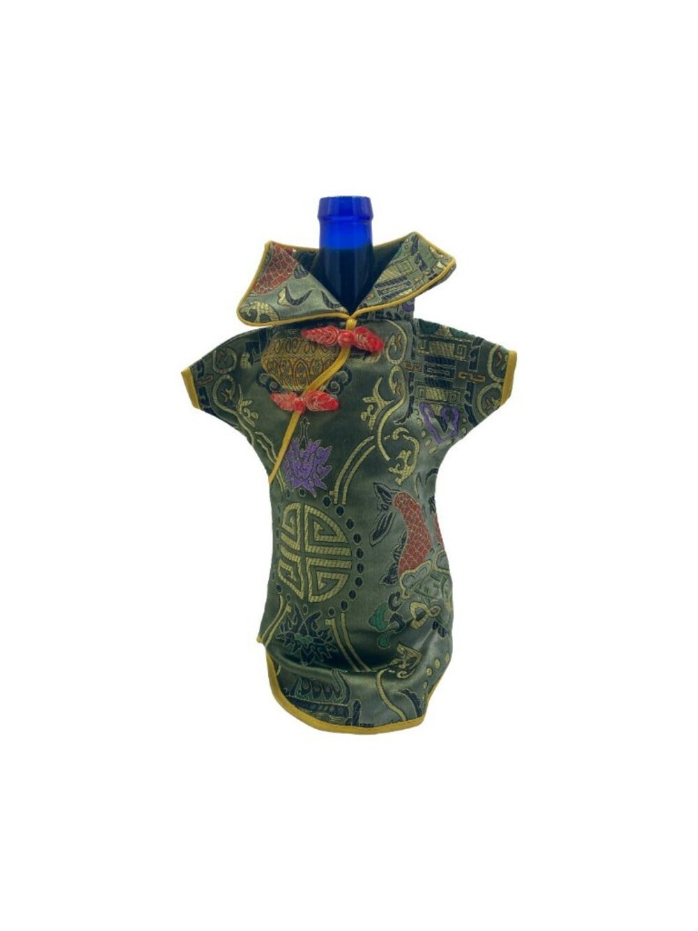 VTG John Harvey & Sons Cobalt Blue Glass Spanish Bottle Chinese Brocade Sleeve